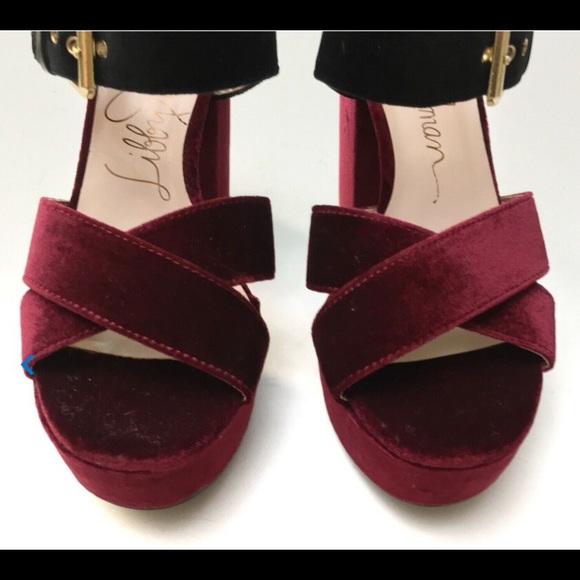 Wine Black Velvet Platform Libby Edelman Sandals - Picture 4 of 7